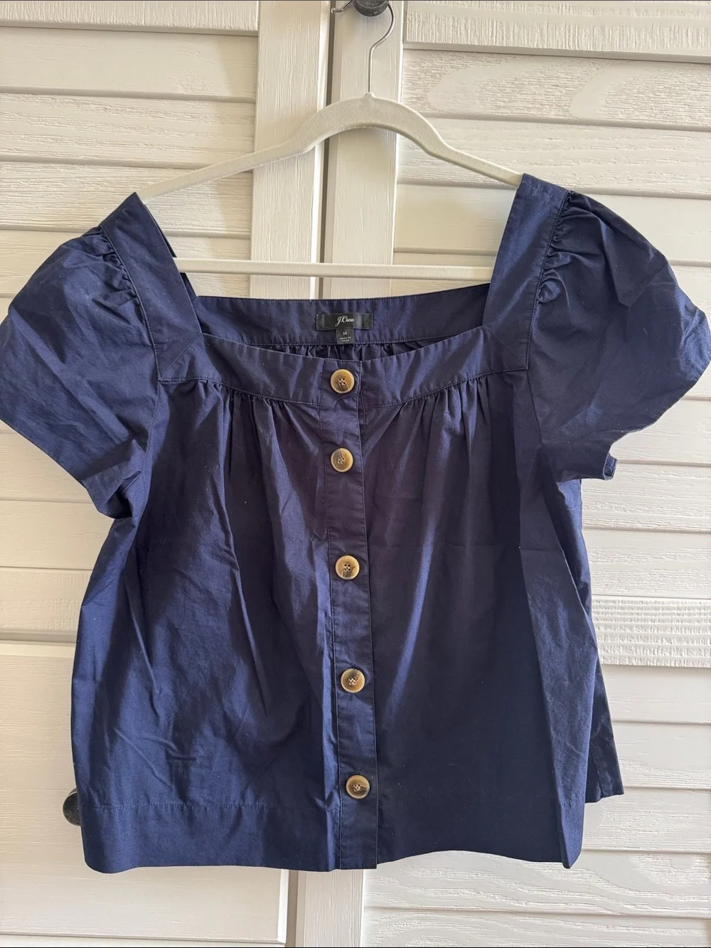J. Crew Navy Square-Neck Button-Front Blouse